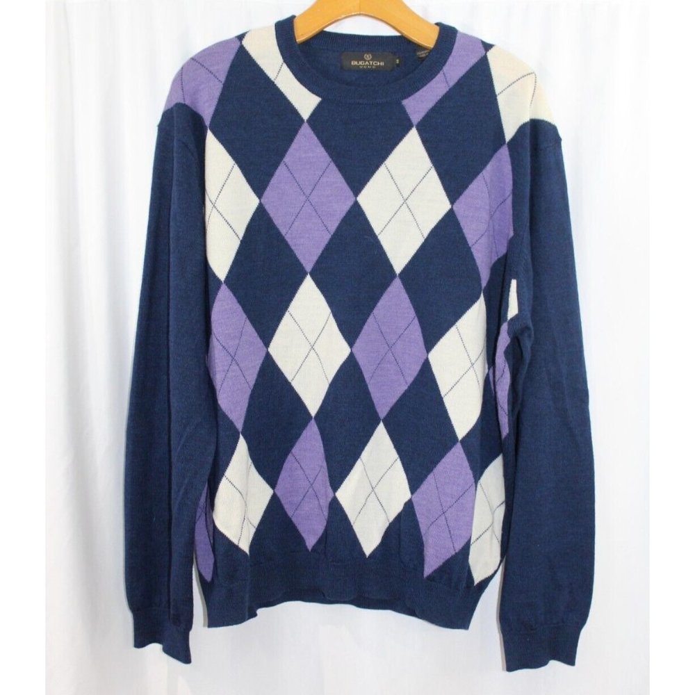 Bugatchi Uomo Mens Multicolor Argyle Pullover Italian Merino Wool Sweater XL